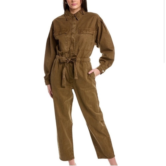 NWT Good American Cinched Waist Utility Jumpsuit size 5/2XL Fog (green) - Picture 1 of 7